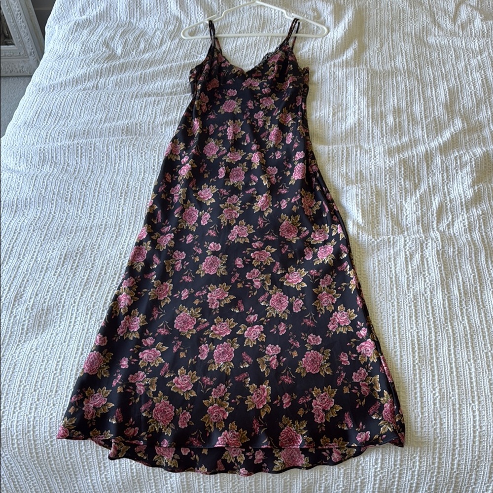 Zara Black and Pink Floral Midi Dress